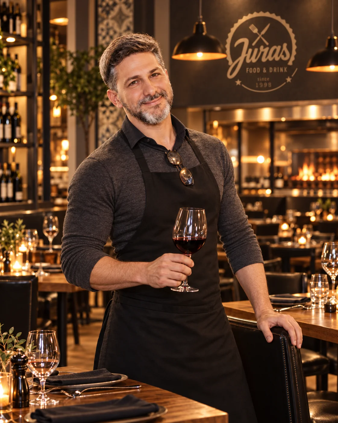 Mariano Juras nella sala del ristorante